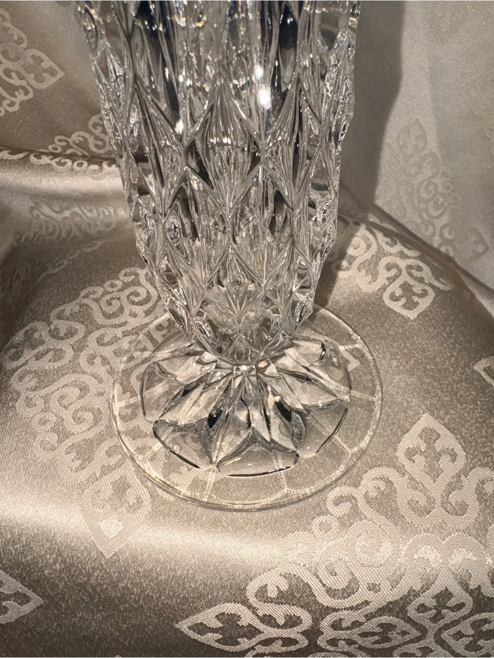 Vintage Heavy Lead Crystal Vase | Elegant 10” Cut Crystal Trumpet Vase